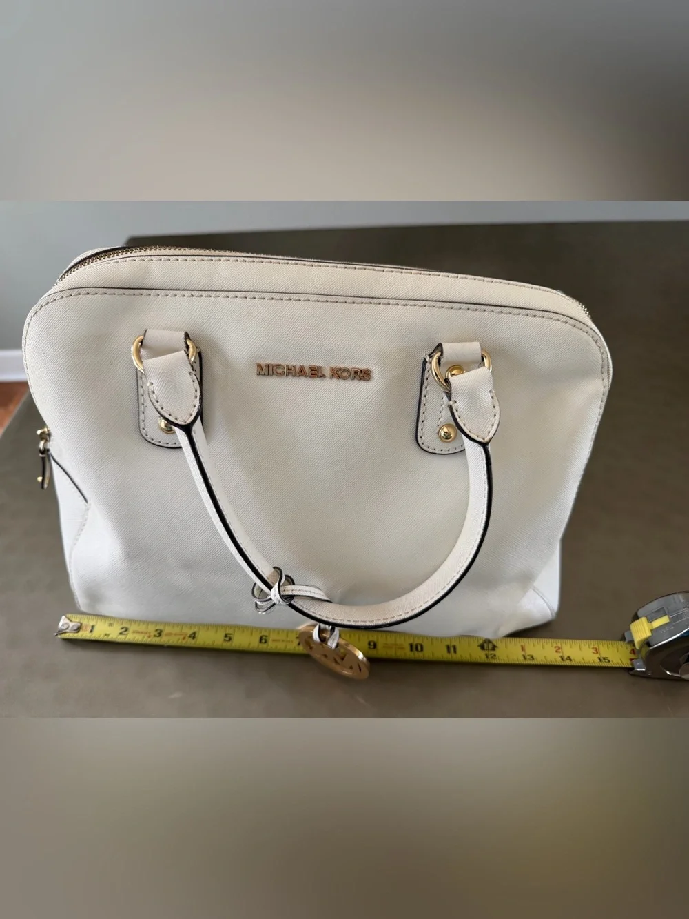 Michael Kors Cream Dome Satchel with Gold Hardware, Zip closure, Removable Strap